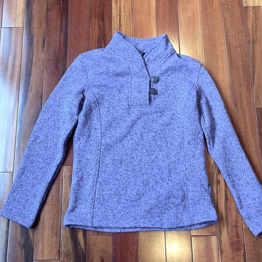 McKinley double button womens sweater. Purple/blue flecked with black colour